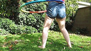 SFW PAWG hula hooping in my backyard in short shorts