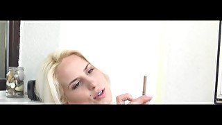 Sexy lascivious smoking by petite blond Amber!