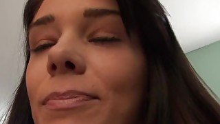 Skinny brunette takes on two hard dicks in a homemade video