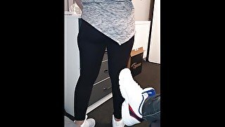 Step mom pulled off leggings after step son cum on her panties