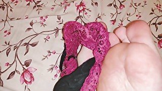 feet playing with dirty panties