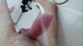 Teasing my big Cock until superhard - very slowly in soft gentle Waterjet. Orgasm Control, Denial