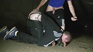 Slut fucked BBK and submissed to sneakers of Jess Royan outdoor at night