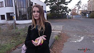 Blonde teen Adelle picked up on the street and fucked in a car