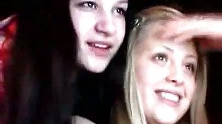 Brunette and blonde lesbian girls on webcam teasing men