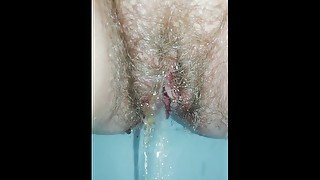 Huge special pissing menstrual cocktail from hairy pussy close up - Angel Fowler