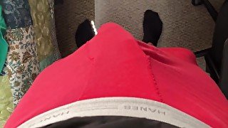 Stroking in hot red boxer briefs