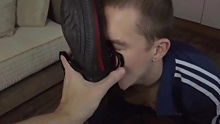 The guy roughly treats a gay boy, fucks hard and cums several times