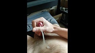 Jerking and shooting a big cumshot onto my chest after an edging session