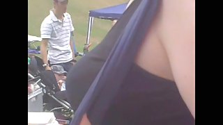 Very big heavy boobs on the downblouse closeups