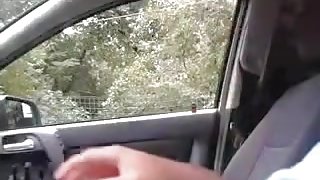 Man sitting in the car flashing his cock to passing by girl