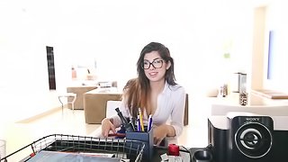 Nerdy hot secretary uses that sweet pussy to make her boss happy