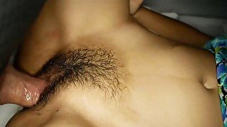 Petite hairy pussy teen got fucked hard after she swallowed big hard cock