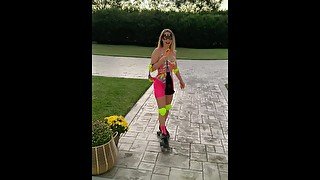 Trick or Treat! Barbie girl on roller skates sucking cock