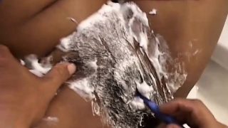 Skinny black teen with perky little tits gets shaved and fucked