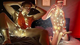 Christmas night, horny Santa with shooting lightning