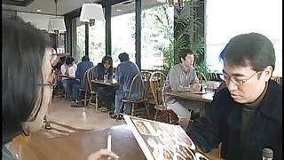 Two japanese waitresses blow dudes and swap cum