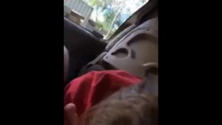 White whore sucking  dick and getting fucked in back of car