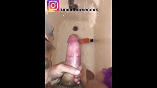 PLAYING WITH MY UNCUT COCK IN THE SHOWER