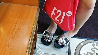 Candid cute redbone feet at the deli