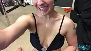 Spitty Cum Bubbles- candid sweaty face fucking after pole dancing