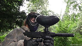 Sexy and horny babe Lucette Nice enjoys riding a dick after paintball