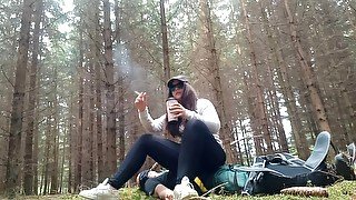 sitting and trampling in the forest on a slave