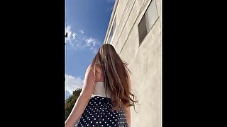 Slut walking around in skirt to show off big ass