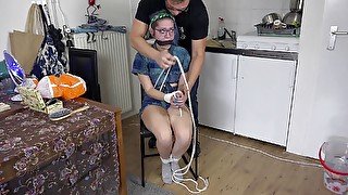 Luna Grey - trashy bondage in the kitchen