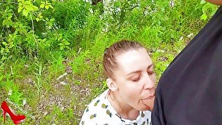 Horny teen sucking dick stranger and oral creampie outside