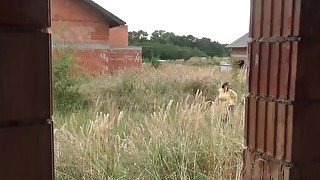 Blonde teen pisses on a building site to relieve pee desperation