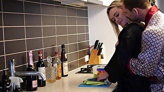 Squirting Blonde Babe gets Cumshot in the Kitchen