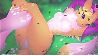 Renamon Laying in Grass - Live Background