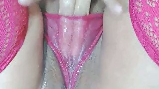 Wet and Juicy Pussy Dripping Squirt Over Panties in Closeup