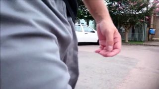 Grey Shorts Freeballing (Commando) flaccid cock swinging