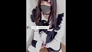 Sissy Maid Hand Job with stocking cosplay