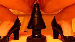 The big black cone dildo penetrates tight pussy of my GF