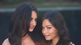 Asian girl tasting Hispanic pussy in a taboo movie