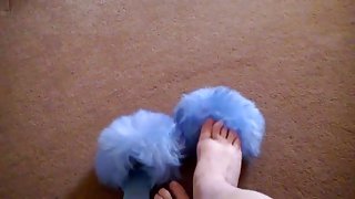 Retro 1970s Fluffy Sheepskin blue Slippers