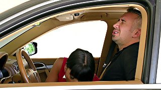 Driver instructor Mercedes Carrera giving him a bit of sloppy roadhead