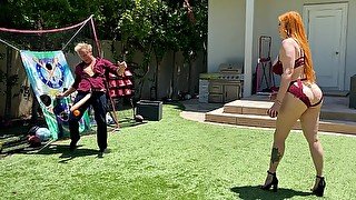 Big Booty Busty Redhead Step mom Plays Penis Ball With Step-sons Huge White Cock With Lauren Phillips