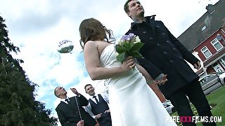 Whore bride Olga Cabaeva is fucked by horny best man during wedding ceremony