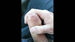 Ediging in car with heavy precum and dribbling cum shot