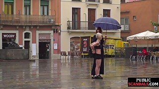 Public slut humiliated on the street by her strict domina