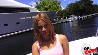 Blonde chunky chick gives it her all on a boat