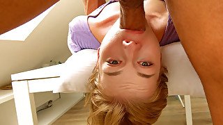 Petite Blonde Russian Babe Rough Face Fuck Close Up Cumshot