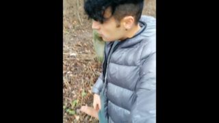 Two cumshots while walking outdoor - cum after cum