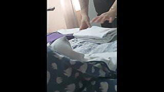 Step Mom is Cheating Fucking with Step Son - Husband Masturbates While Watching