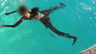 See through bright bikini in swimming that is public