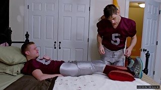 Hardcore gay cock riding with a teen couple after a football game